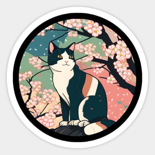 Cherry Blossom Cat Sakura Japanese Kawaii Sticker